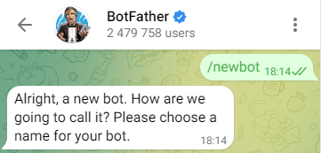 Добавление нового бота в BotFather