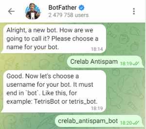 Добавление нового бота в BotFather - выбор имени