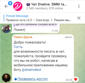 Проверка доступа в чат после прохождения капчи